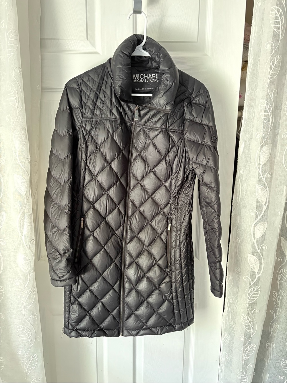 Michael Kors Packable Down Puffer full zip jacket coat women sz M missing hoodie - Picture 2 of 8